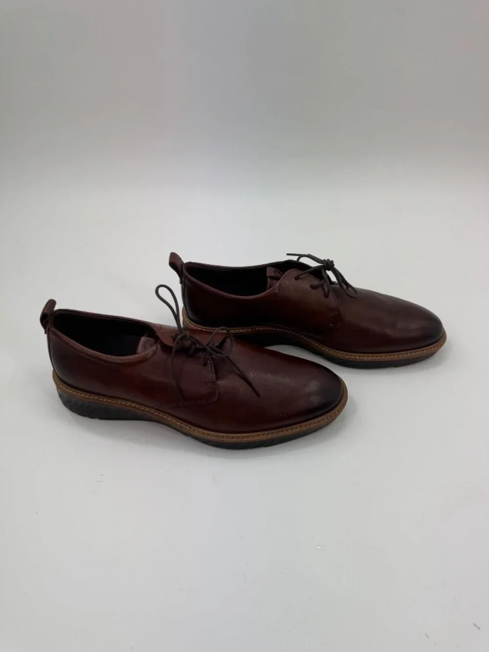 Ecco Mens Brown Leather Lace-Up Shoes EU 45 US 11 Rubber Sole Made In Portugal